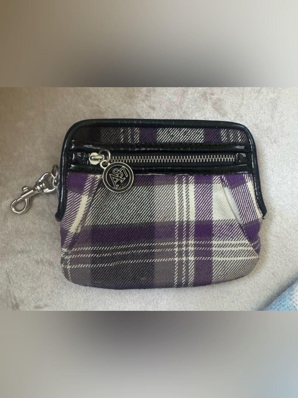 Y2K Aeropostale 87 Purple Plaid Flannel Small Card Case Wallet Keychain
